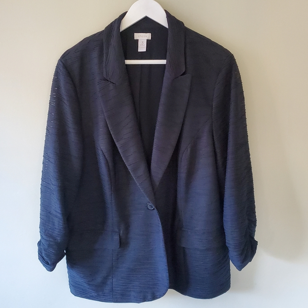 Chico's XL Modern Contemporary Whimsigoth Romantic Illusion Sleeve Blazer - Picture 2 of 14